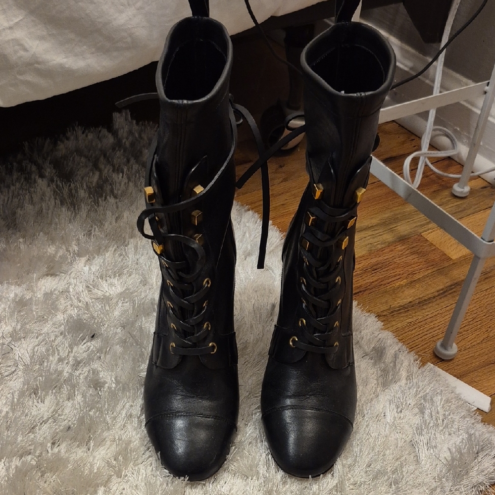 Stuart Weitzman Black Lace Up Boots
